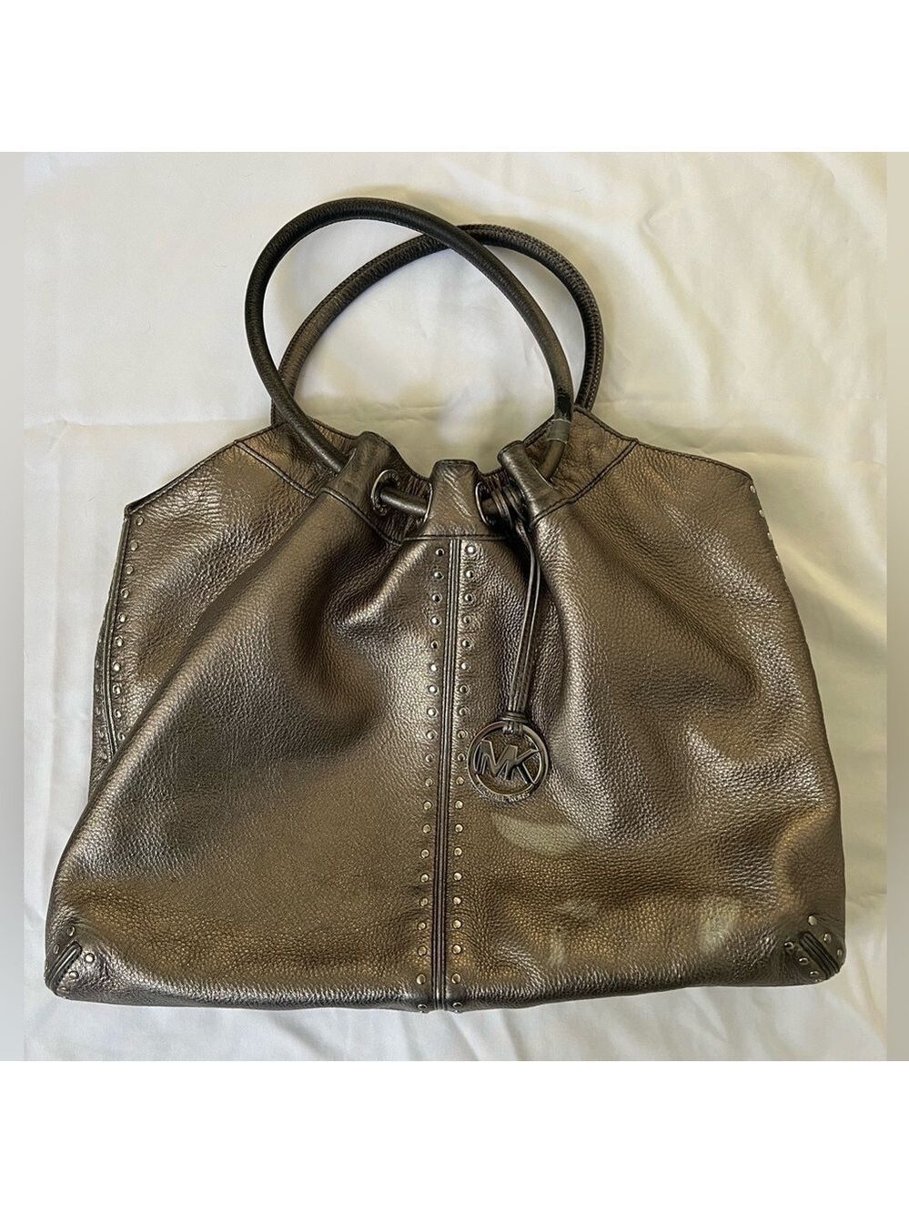 Michael Kors Large Pebbled Pewter Handbag.